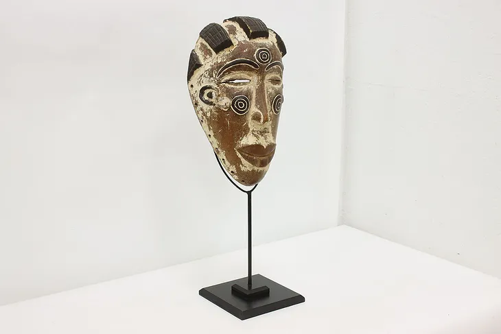 African Ceremonial Carved Painted Mask, Display Stand #50499