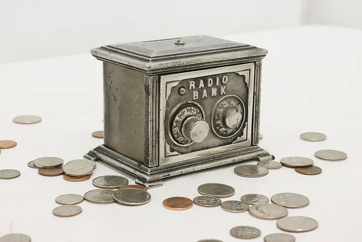 Radio Vintage Cast Iron Combination Lock Coin Bank #50542