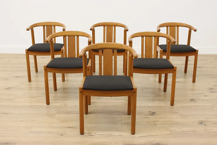 Set 6 Midcentury Modern Danish Teak Dining Chairs New Fabric #52554