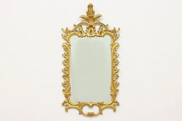 Italian Vintage Ornate Burnished Carved Gold Hall Mirror #52569