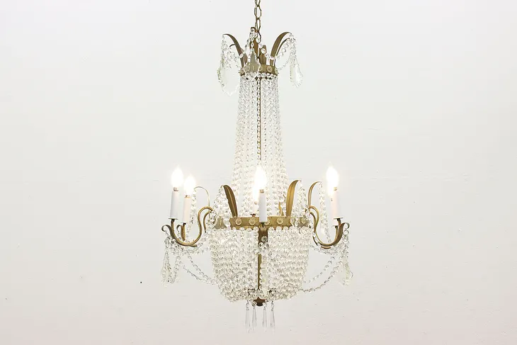 Regency Design Antique Brass Chandelier, Crystal Prisms #51100