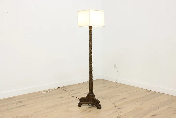 Classical Vintage Bronze Clad Floor Lamp Grape Vines Signed #51914