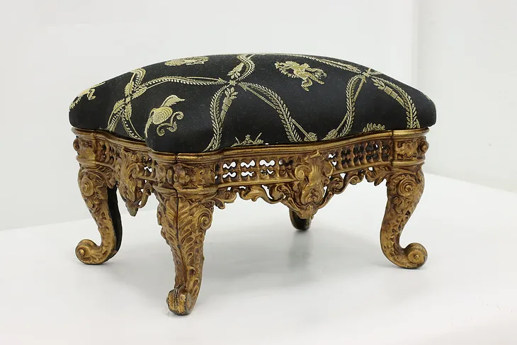 Victorian Antique Gilt Cast Iron Footstool, New Fabric #52725