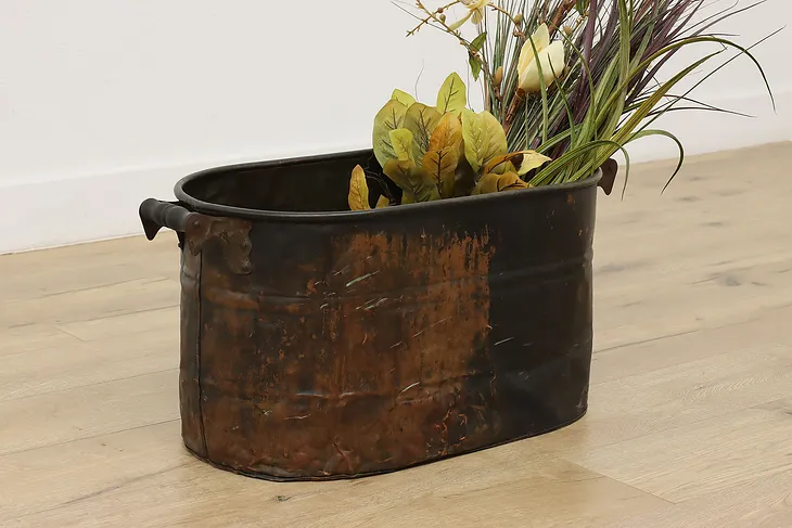 Farmhouse Antique Rustic Copper & Iron Washer or Planter #48938