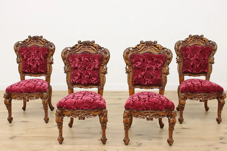 Set of 4 Vintage Baroque Dining or Parlor Chairs, Cherubs #52702