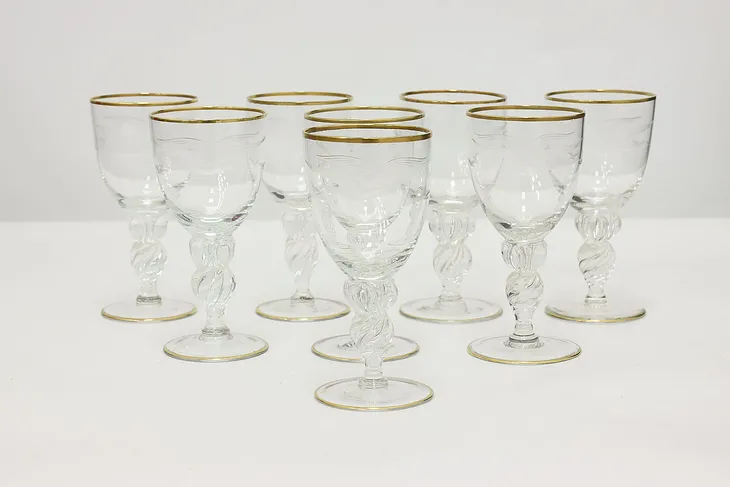 Set of 8 Vintage Danish Etched Seagull Wine Goblets, Lyngby #48980