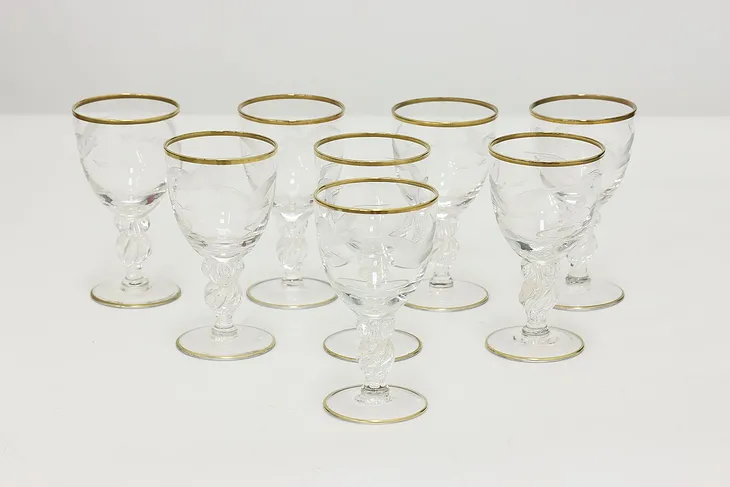 Set of 8 Vintage Danish Etched Seagull Sherry Goblets Lyngby #48983