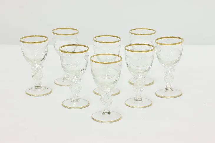 Set of 8 Vintage Etched Seagull Cordial Goblets, Lyngby #48984