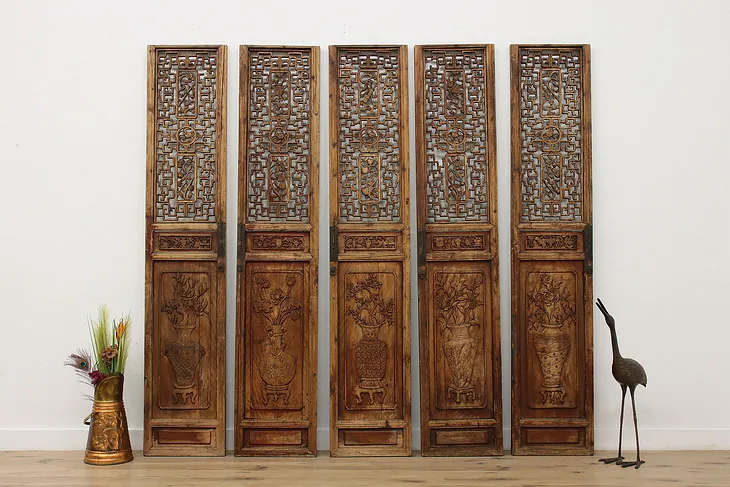 Set of 5 Antique Chinese Carved Salvage Doors or Screens #51227