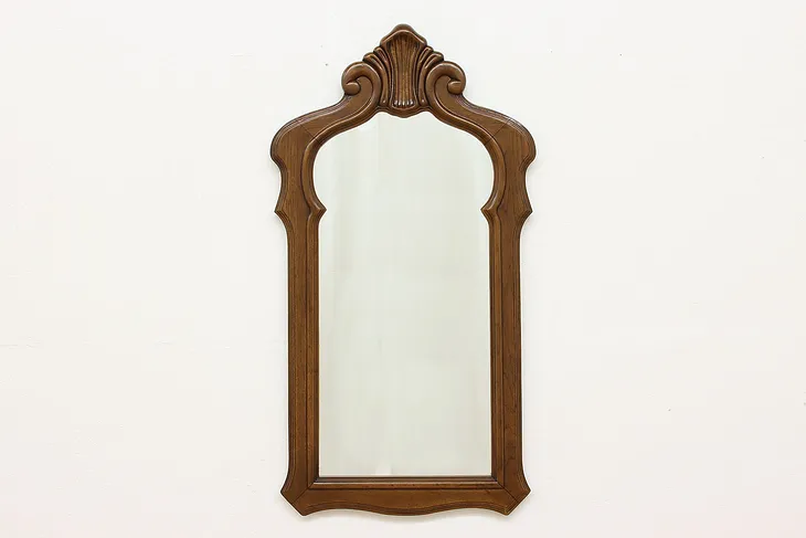 Tudor Design Vintage Carved Pecan Wall Mirror, Shell Crest #52674