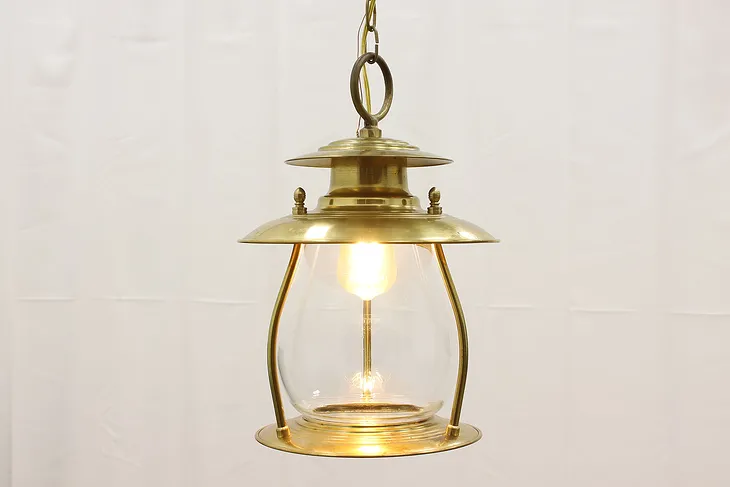 Nautical Design Vintage Brass & Wavy Glass Lantern Fixture #52617