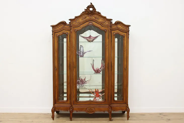 French Louis XV Antique Carved Triple Curio Display Armoire #52663