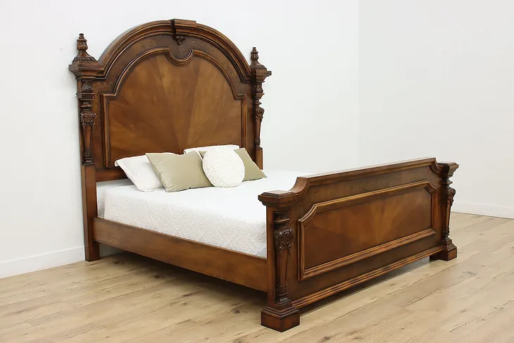 Henredon Vintage Sunburst Walnut Marquetry King Size Bed #52887