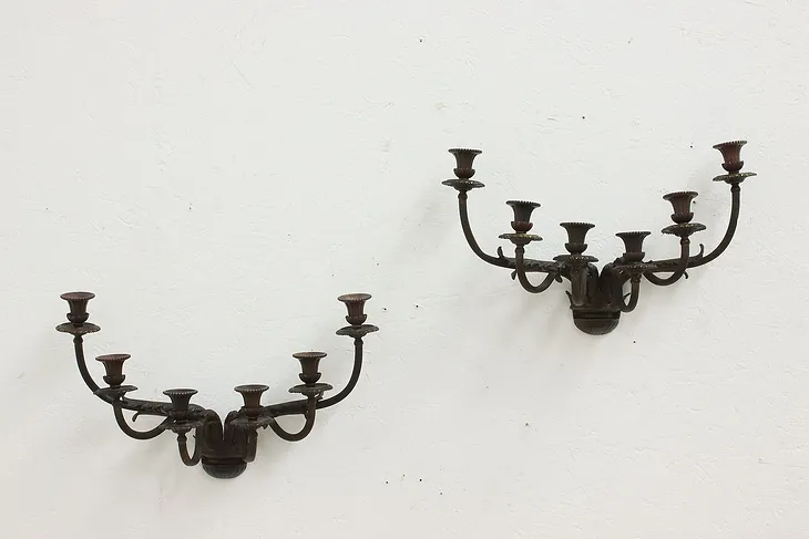 Pair of Renaissance Design Vintage Bronze 6 Candle Sconces #46393