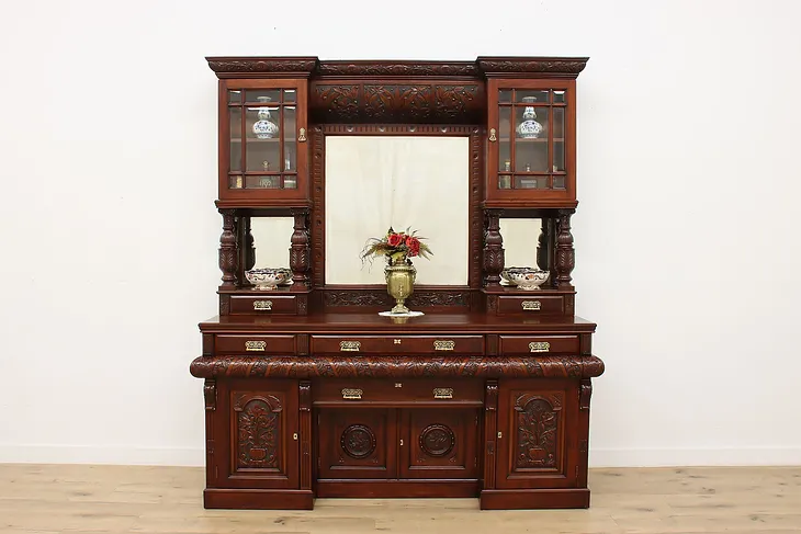 Victorian English Antique Mahogany Backbar Sideboard, Hall #52523