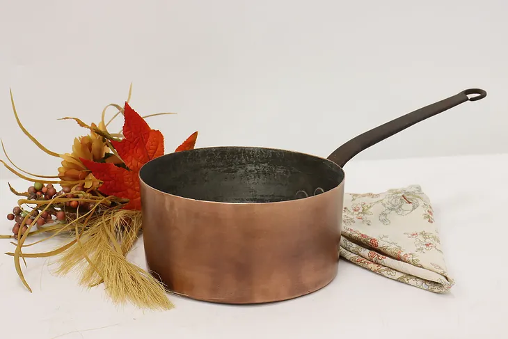 Farmhouse Antique French Copper Kettle, Sauce Pan or Pot #53254