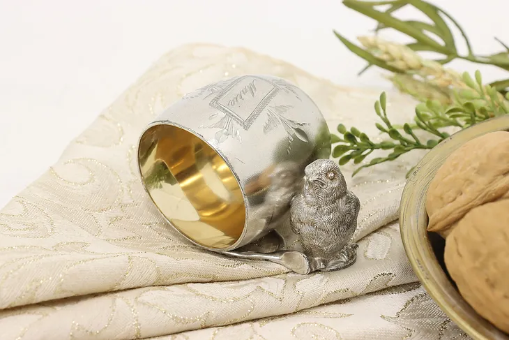 Victorian Silverplate Bird Napkin Ring, Best Wishes Marie #52514