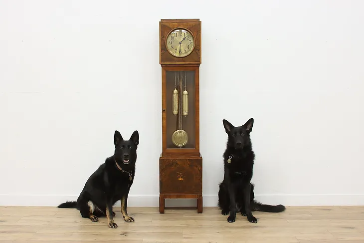 Art Deco Antique Walnut Tall Case Grandfather Clock, Becker #49901