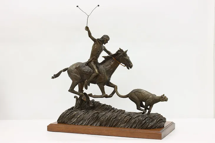 Native American Hunter Vintage Bronze Sculpture, Shoop (1)