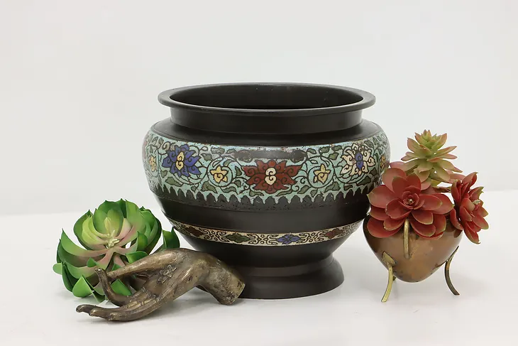 Chinese Vintage Cloisonne Enamel Bronze Vase Jardiniere, Urn #48230