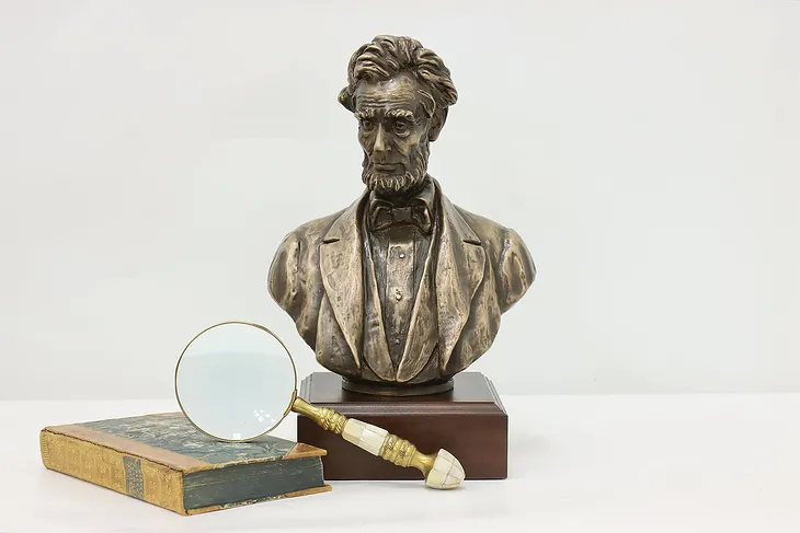 Abraham Lincoln Vintage Bronze Sculpture Walnut Base Shoop #52910