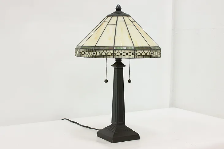 Arts & Crafts Vintage Stained Glass Office or Library Lamp (1)