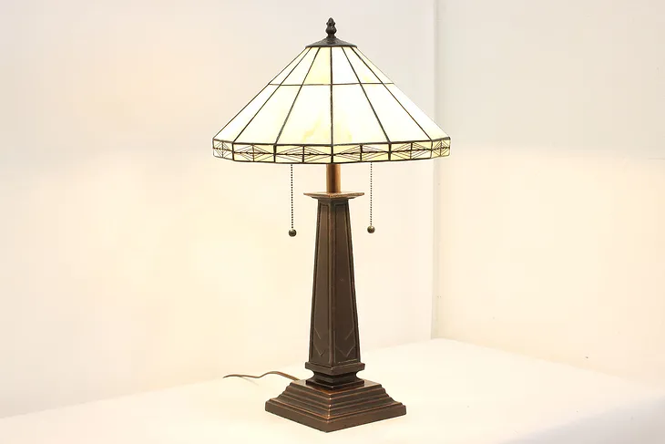 Craftsman Vintage Office or Library Stained Glass Desk Lamp #53142