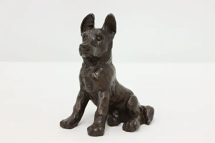 German Shepherd Puppy Vintage Bronze Finish Sculpture (1)