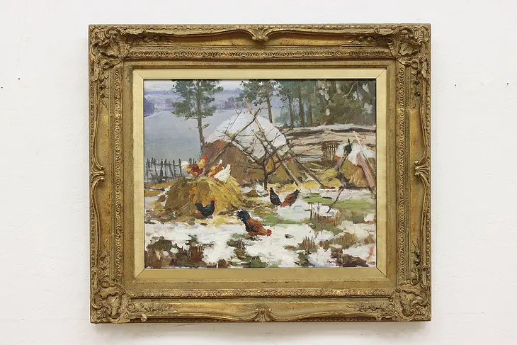 Chickens Ukrainian Original Oil Painting Ivanchenko 31.5" (1)