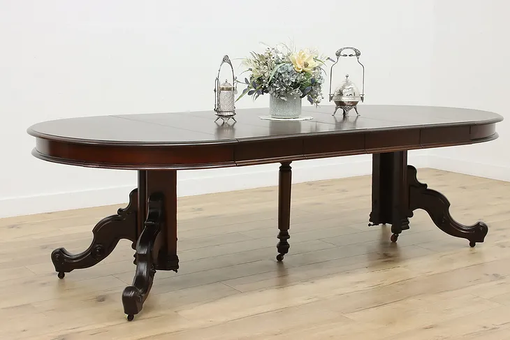 Victorian Antique 47" Round Walnut Dining Table Extends 103" #50802