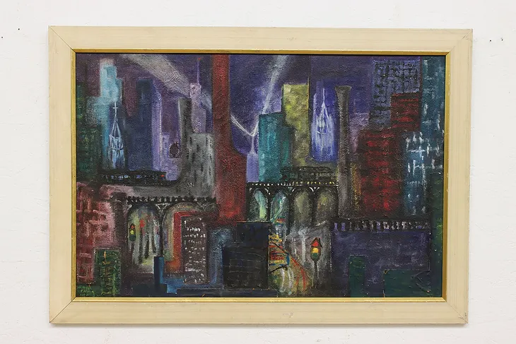 Modernist Cityscape Mixed Media Painting, Hall 40.5" (1)