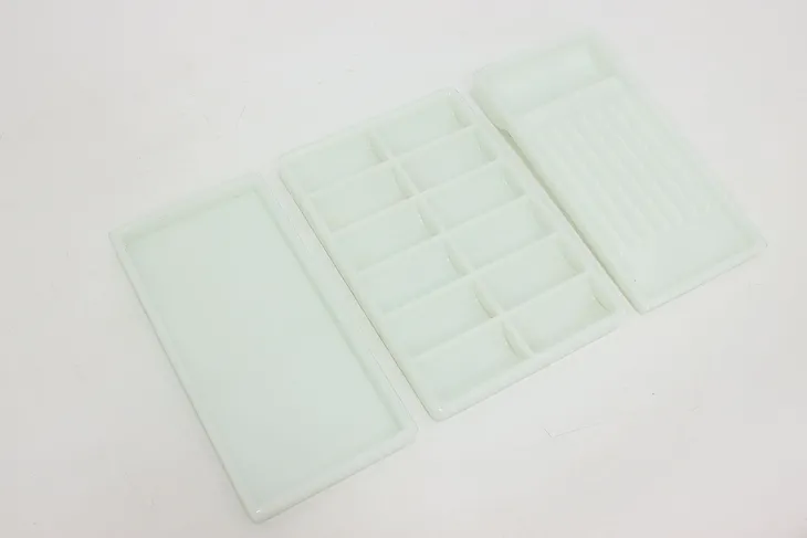 Set of 3 Antique Milk Glass Dental, Artist or Jewelry Trays #53252