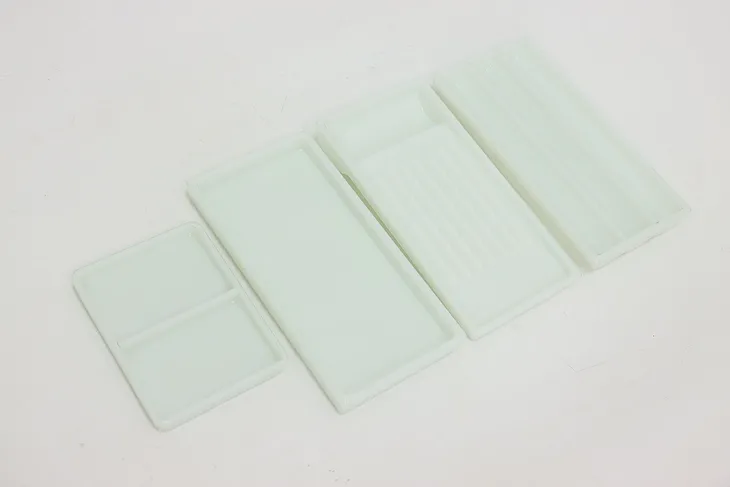 Set of 4 Antique Milk Glass Dental, Artist or Jewelry Trays #53249