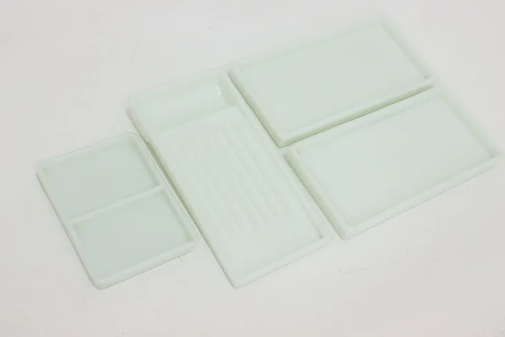 Set of 4 Antique Milk Glass Dental, Artist or Jewelry Trays #53250