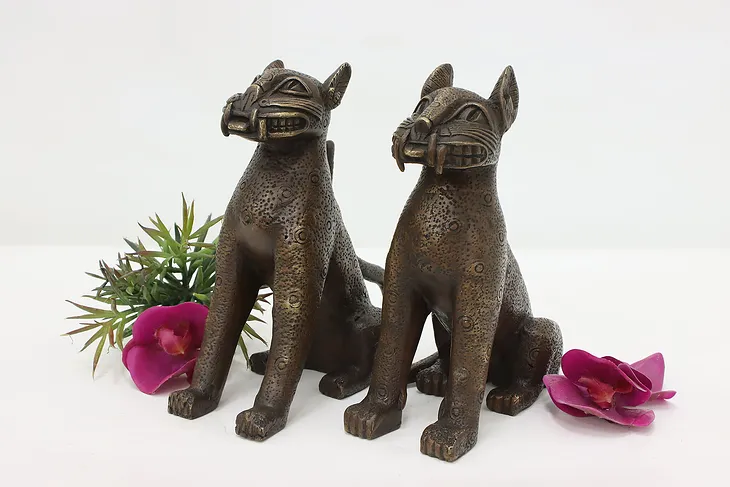 Pair of African Benin Bronze Traditional Leopard Sculptures #52769