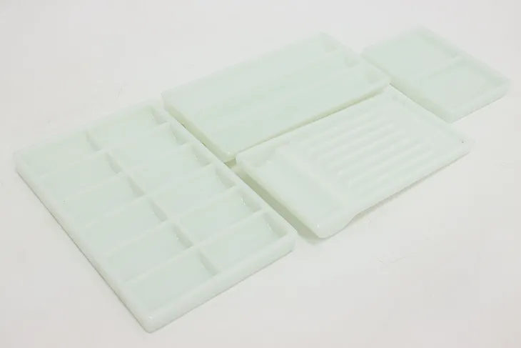 Set of 4 Antique Milk Glass Dental, Artist or Jewelry Trays (1)