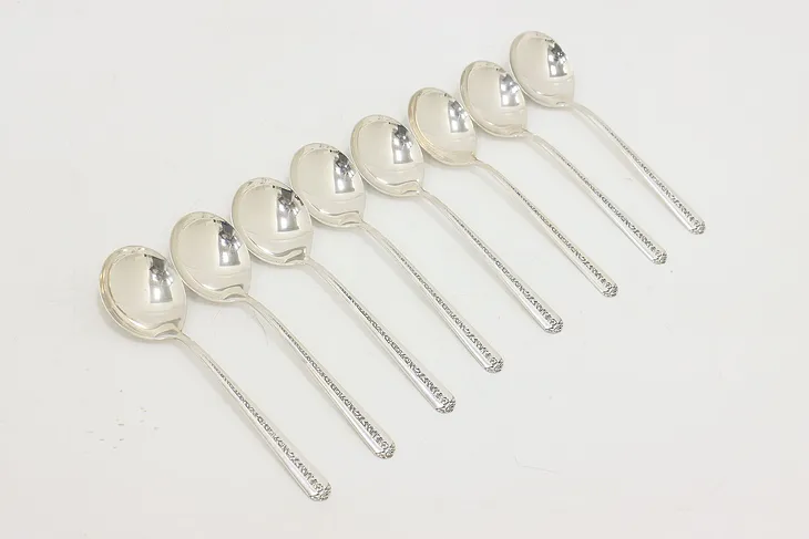 Set 8 Towle Rambler Rose Sterling Silver Cream Soup Spoons (1)