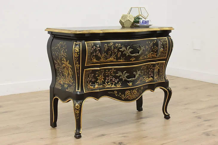 French Bombe Vintage Lacquer Chinoiserie Chest, Widdicomb #53357