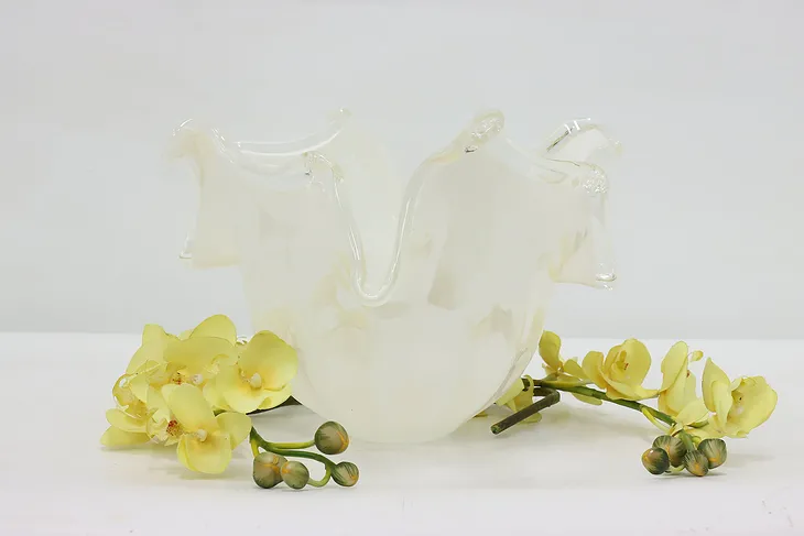 Italian Art Glass Flower Centerpiece Bowl White Cristal (1)