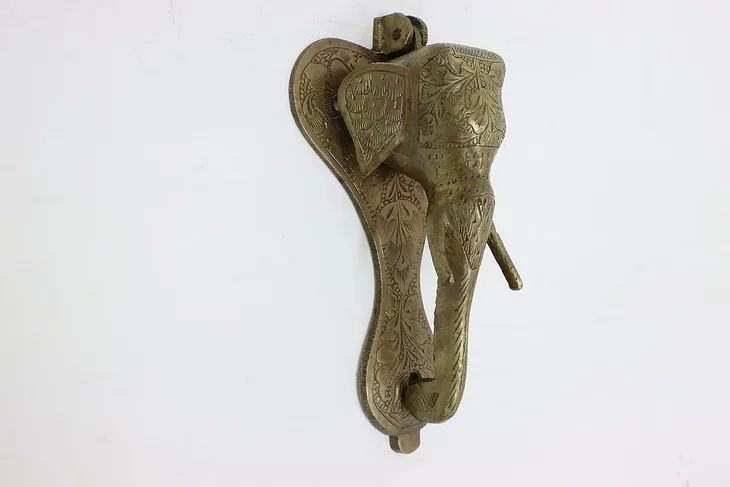 Indian Vintage Embossed Brass Elephant Head Door Knocker (1)