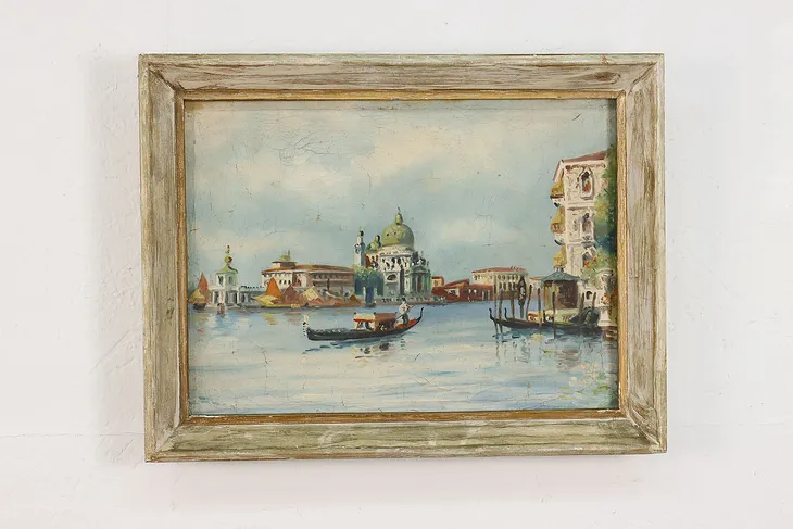 Venice City & Gondola Boat Vintage Original Oil Painting 17" (1)