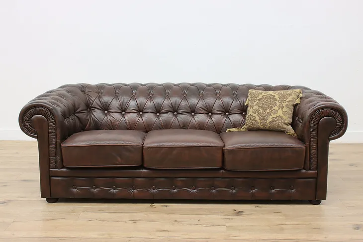 Chesterfield Vintage Tufted Espresso Leather Sofa or Couch (1)