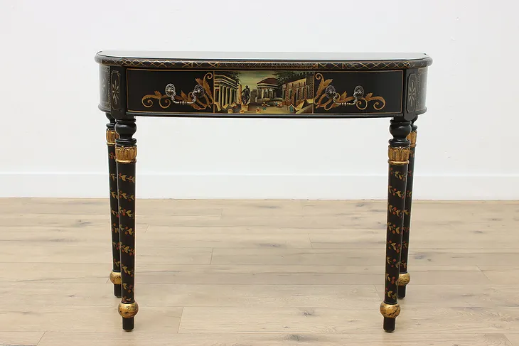 Chinoiserie Paint Vintage Lacquer Hall Table or Sofa Console (1)