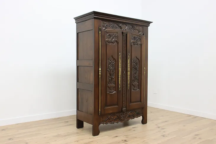 French Provincial Antique 1760s Chestnut Armoire Wardrobe (1)