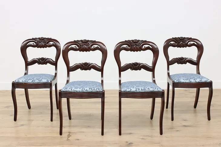 Set of 4 Victorian Vintage Carved Mahogany Dining Chairs (1)