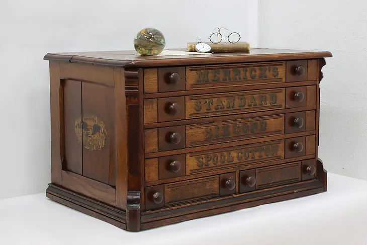 Merrick Antique Victorian Oak Spool Cabinet or Jewelry Chest (1)