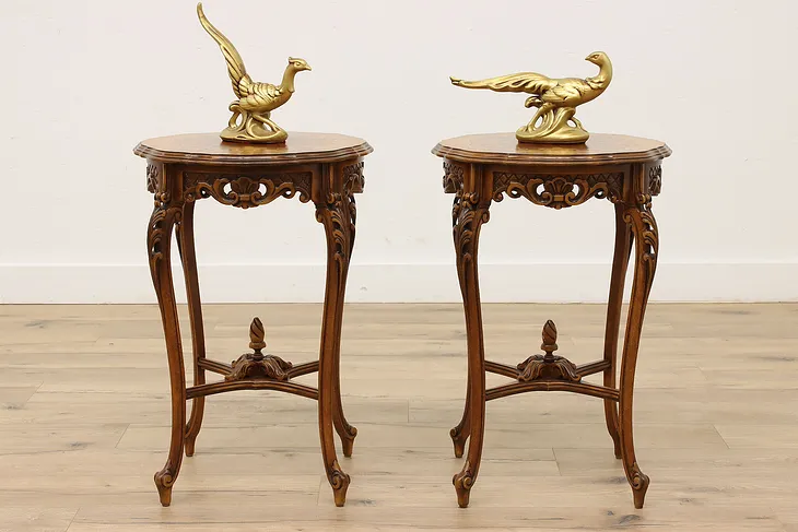 Pair French Vintage Rosewood & Marquetry Entry Hall Tables (1)