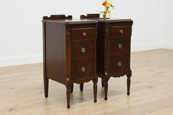 Pair of Tudor Design Antique Walnut Nightstands, White (1)