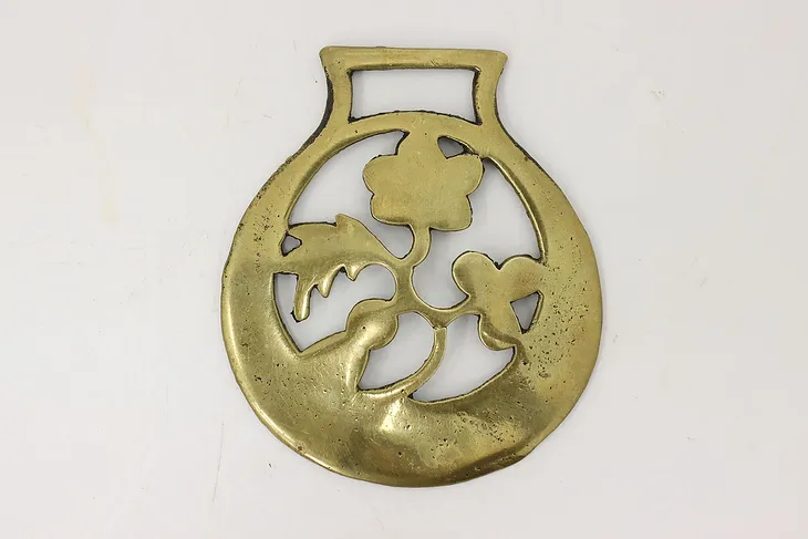 Horse Antique Brass Harness Medallion, Leaves (1)