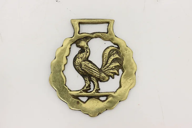 Horse Antique Brass Harness Medallion, Rooster (1)